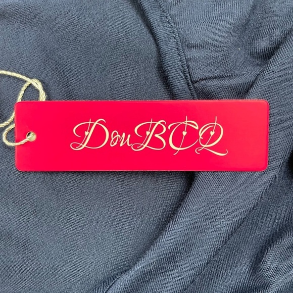 DouBCQ Dress Womens Large Navy Blue Short Sleeve Pockets Pleated Rayon Stretch - Picture 11 of 12